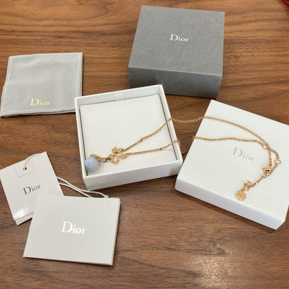 Dior Gold Necklace with Light Blue Charm